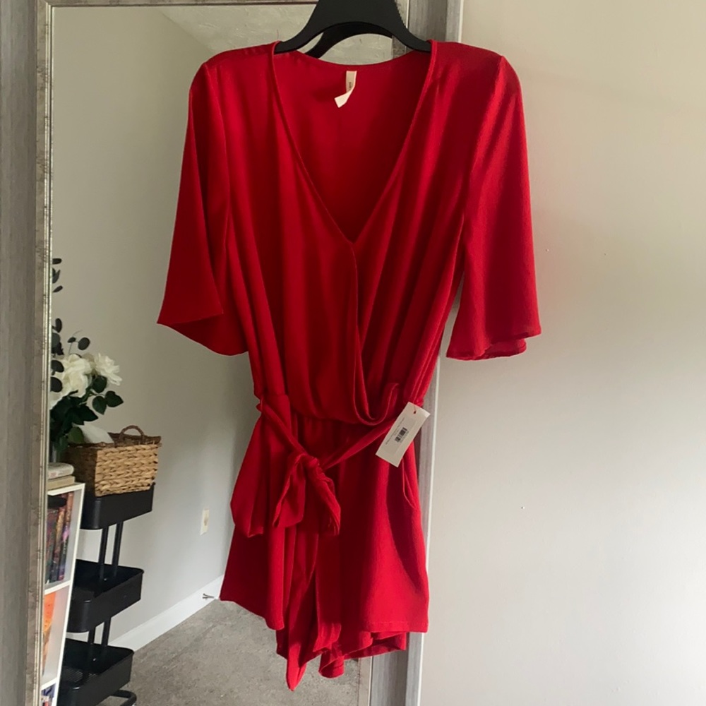 Red faux wrap romper NWT large